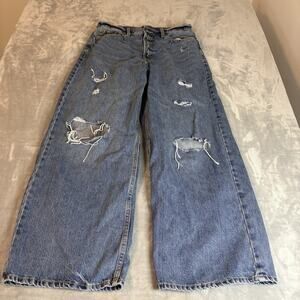 Old Navy‎ Extra High Rise Wide Leg Jeans Women’s 10 Medium Wash Blue Distressed